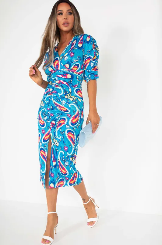 Lilith Blue Printed Midi Dress sold by Va Va Voom