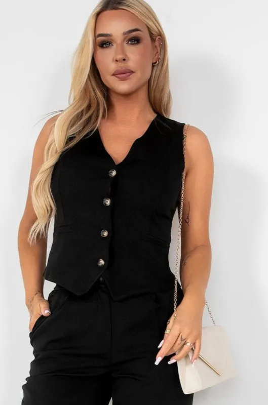 Rory Black Tailored Waistcoat sold by Va Va Voom