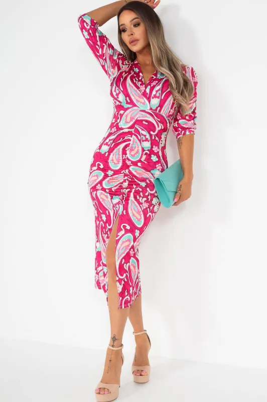 Lilith Pink Printed Midi Dress sold by Va Va Voom