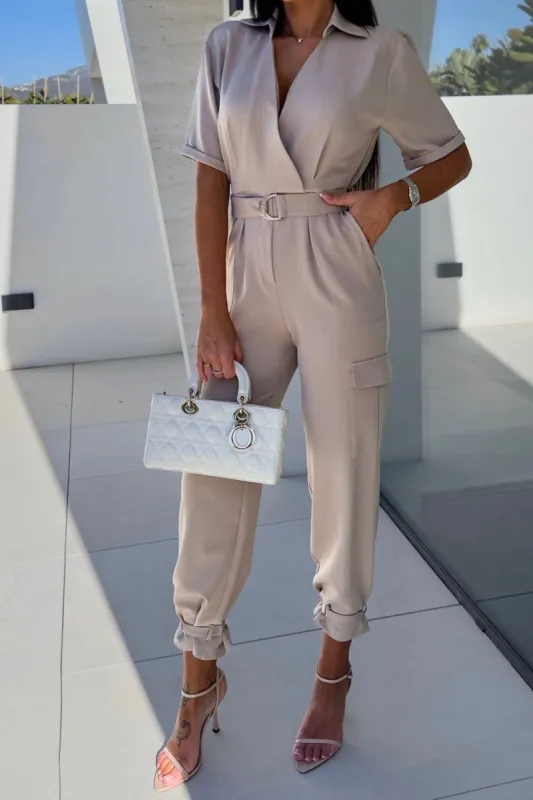Zoey Stone Cargo Jumpsuit sold by Va Va Voom