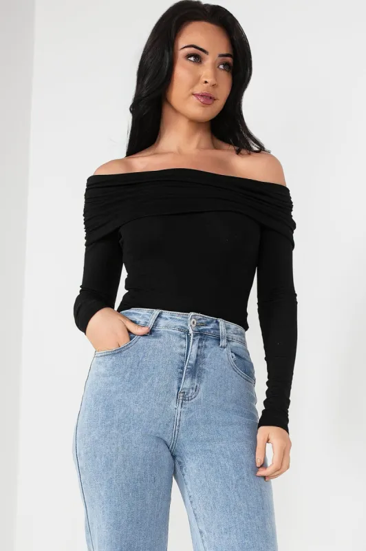 Adalyn Black Bardot Bodysuit sold by Va Va Voom