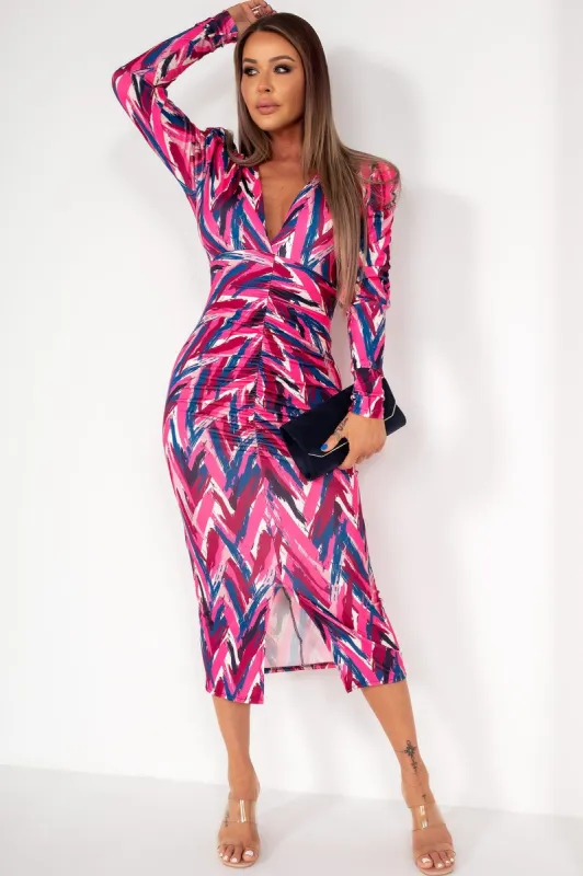 Portia Pink Printed Midi Dress made by Vavavoom