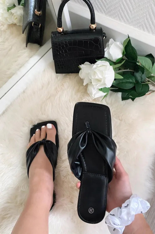 Giorgia Black Square Toe Flat Sandals sold by Va Va Voom