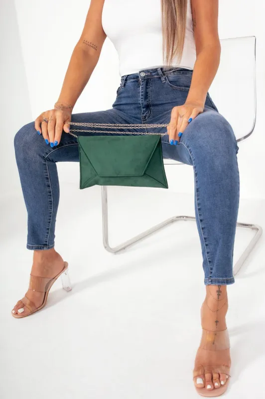Nettie Dark Green Suedette Envelope Clutch Bag sold by Va Va Voom