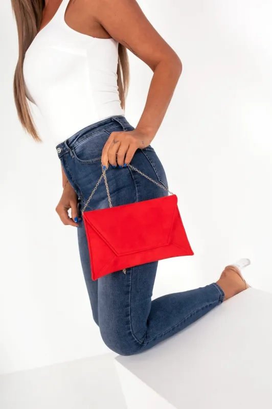 Nettie Red Suedette Envelope Clutch Bag sold by Va Va Voom