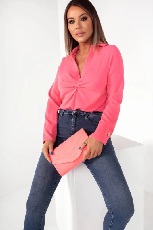 Shania Pink Twist Front Blouse sold by Va Va Voom