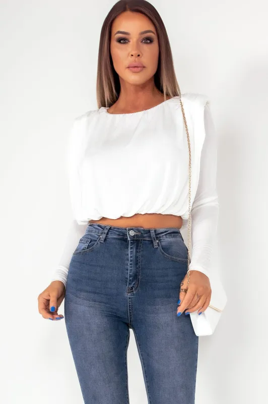 Shannon White Padded Shoulder Top sold by Va Va Voom