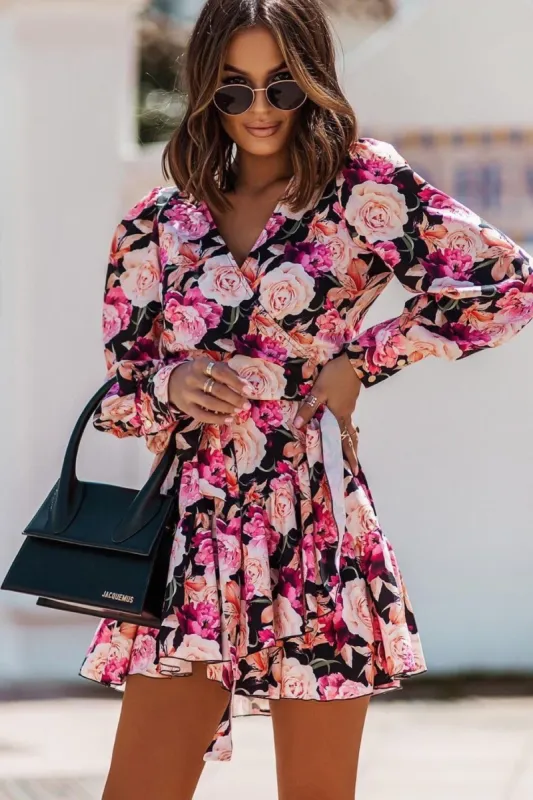 Zaria Black Floral Wrap Dress sold by Va Va Voom