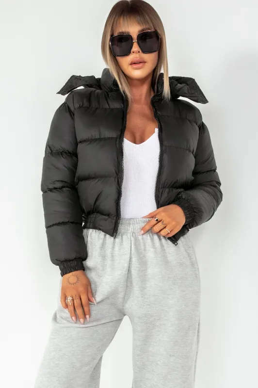 Devon Black Cropped Puffer Jacket sold by Va Va Voom