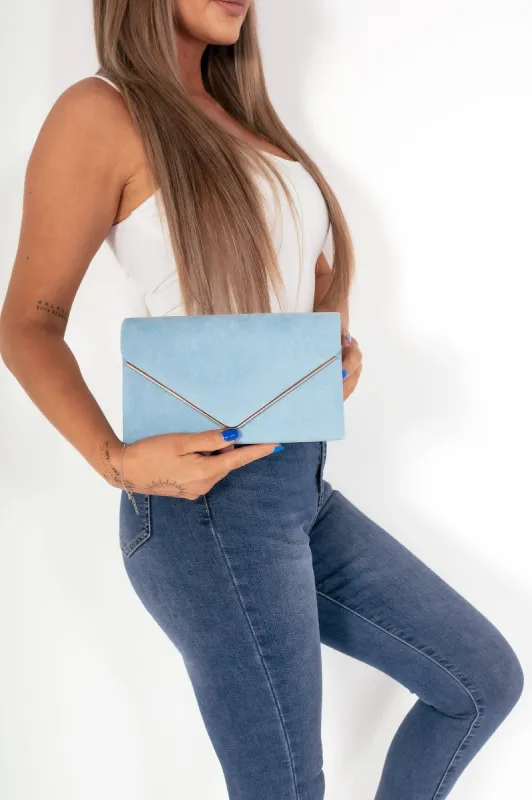 Pamela Serenity Suedette Gold Trim Clutch sold by Va Va Voom
