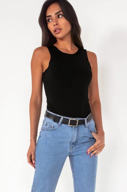 Mabel Black Sleeveless Bodysuit sold by Va Va Voom