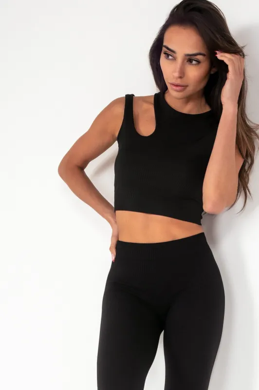 Jemma Black Cut Out Crop Top sold by Va Va Voom