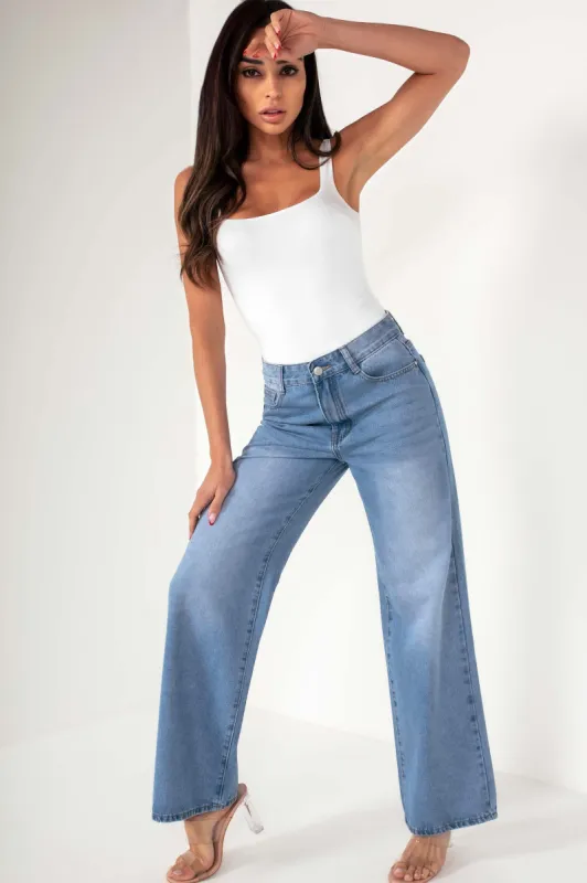 Tamia Blue Wide Leg Jeans sold by Va Va Voom