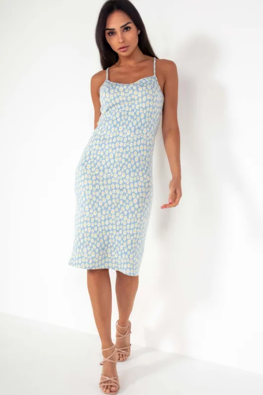 Isla Blue Daisy Print Midi Dress sold by Va Va Voom