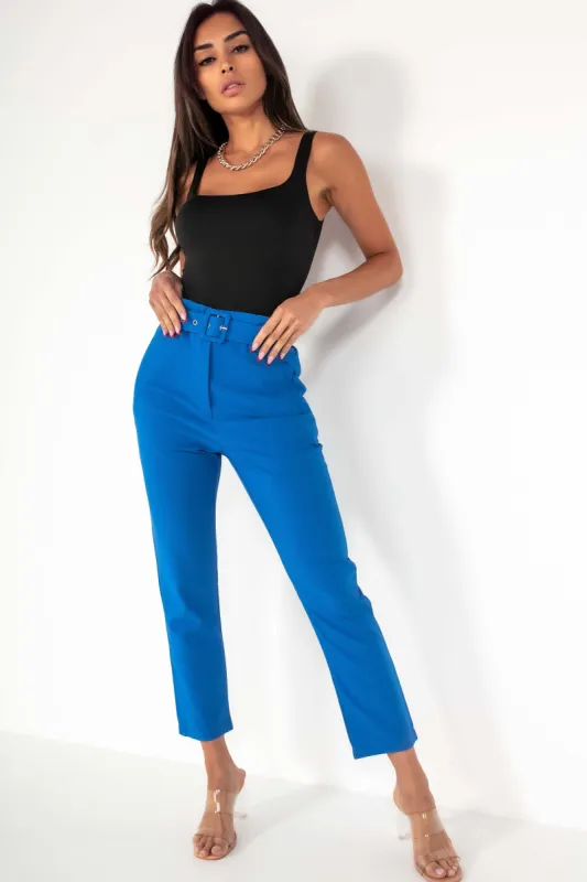 Tamera Royal Blue Belted Cigarette Trousers sold by Va Va Voom