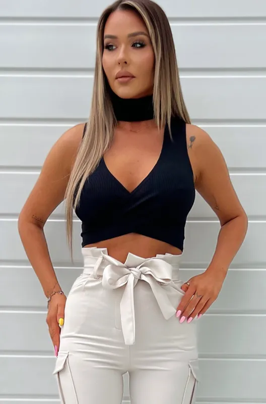 Ava Black Choker Wrap Top sold by Va Va Voom