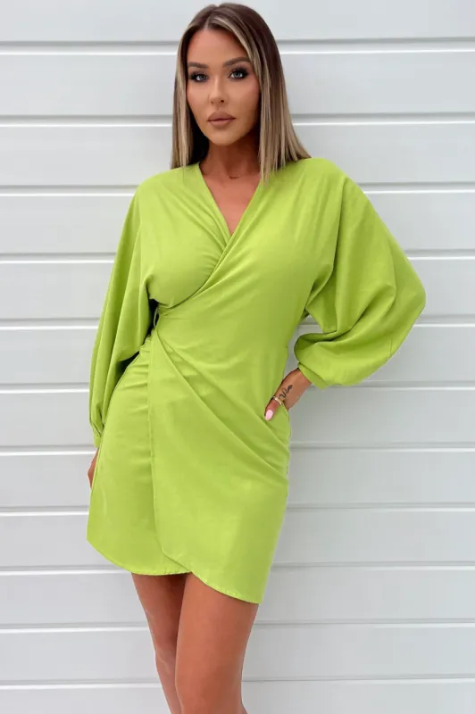 Courtney Green Linen Wrap Dress sold by Va Va Voom
