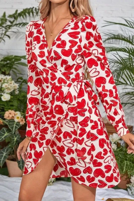 Valentine Red Heart Print Wrap Dress sold by Va Va Voom