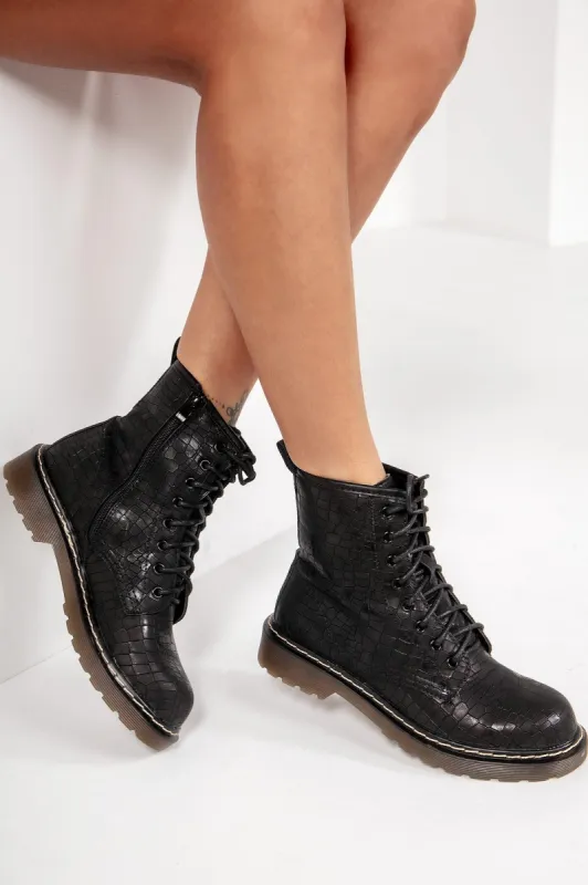 Cazz Black Crocodile Biker Boots sold by Va Va Voom