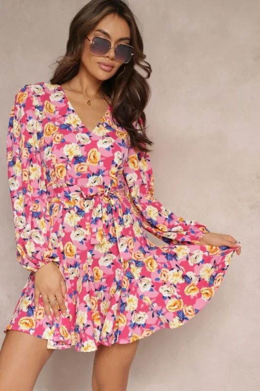Savannah Pink Floral Belted Dress made by Vavavoom