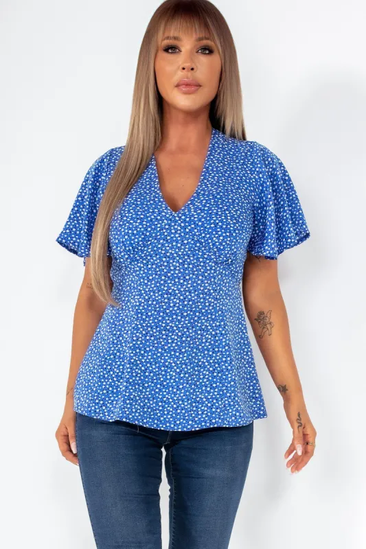 AX Paris Poppy Blue Ditsy Print Top sold by Va Va Voom