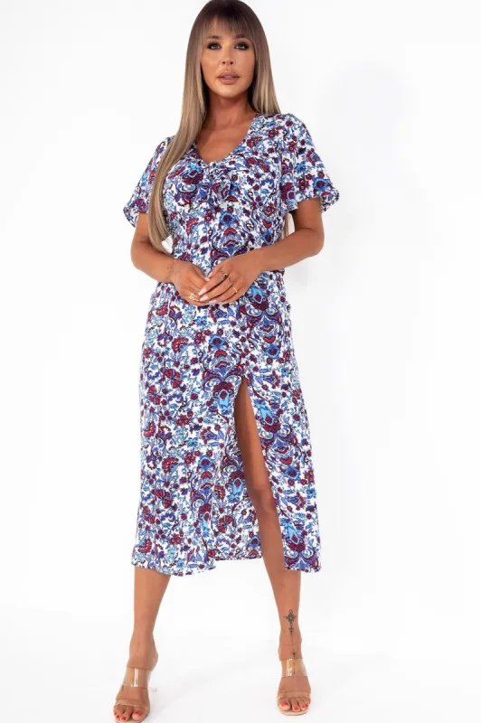AX Paris Sutton Blue Floral Midi Dress sold by Va Va Voom