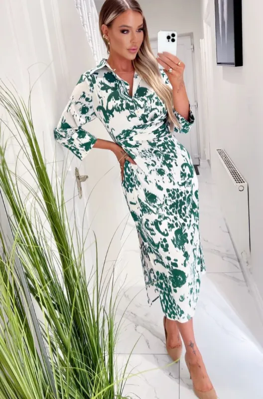 AX Paris Lucia Green Printed Midi Dress sold by Va Va Voom