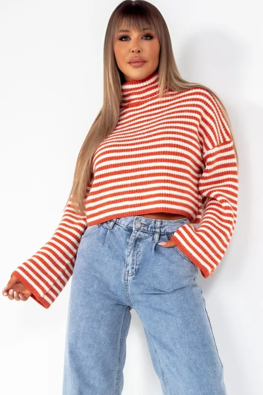Lillie Orange Striped Knit Jumper sold by Va Va Voom