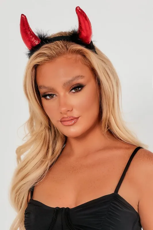 Black & Red Horn Headband With Fur sold by Va Va Voom