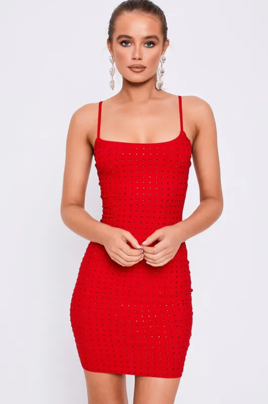 Daisy Red Diamante Detail Dress sold by Va Va Voom