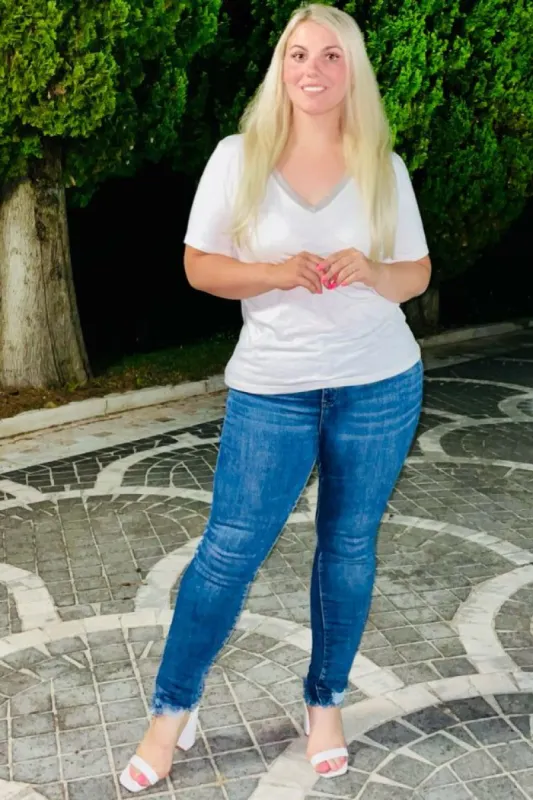 Freddie Curve Dark Blue High Waist Skinny Jeans made by Vavavoom