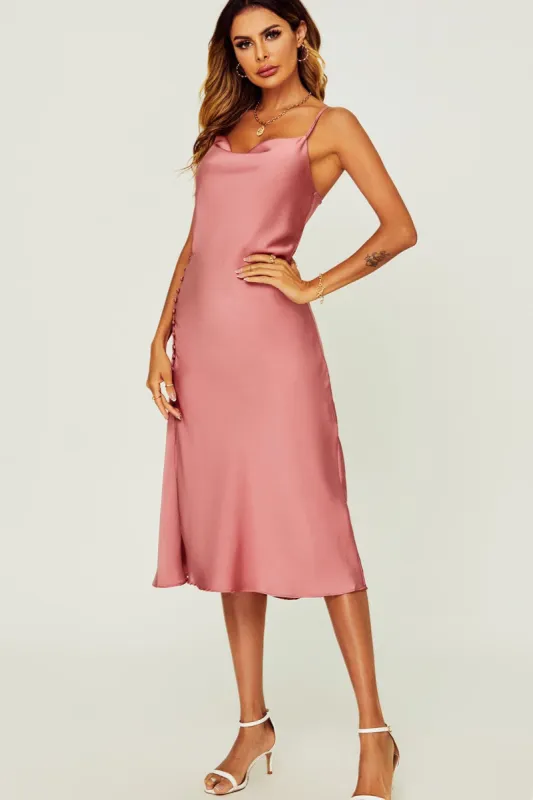 Raelynn Blush Satin Midi Dress sold by Va Va Voom
