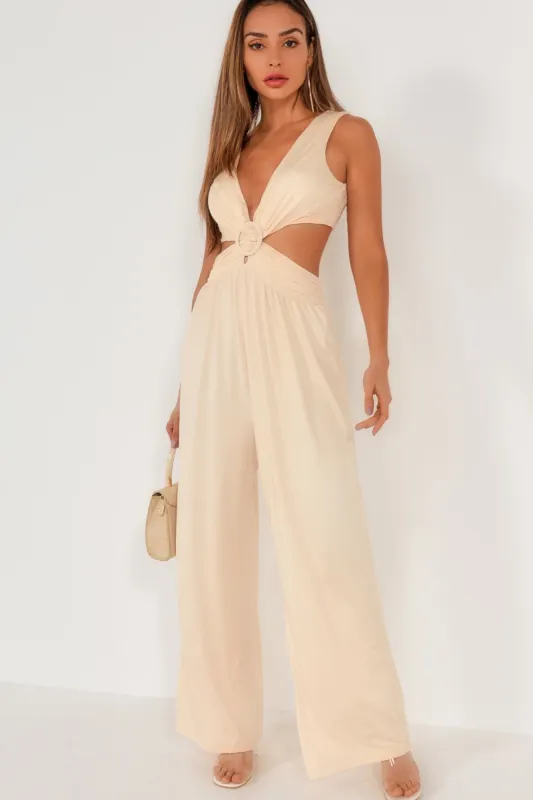 Skylar Cream Cut Out Jumpsuit sold by Va Va Voom