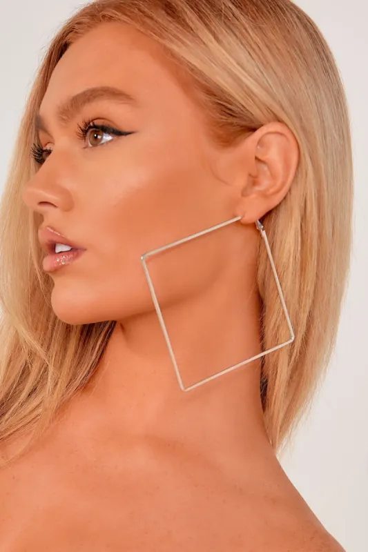 Silver Oversized Square Hoop Earrings sold by Va Va Voom