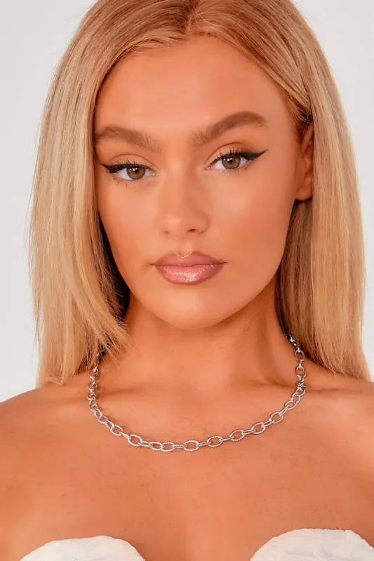 Silver Textured Chain Link Necklace sold by Va Va Voom