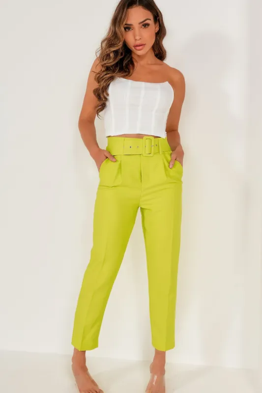 Dypna Lime Belted Cigarette Trousers sold by Va Va Voom