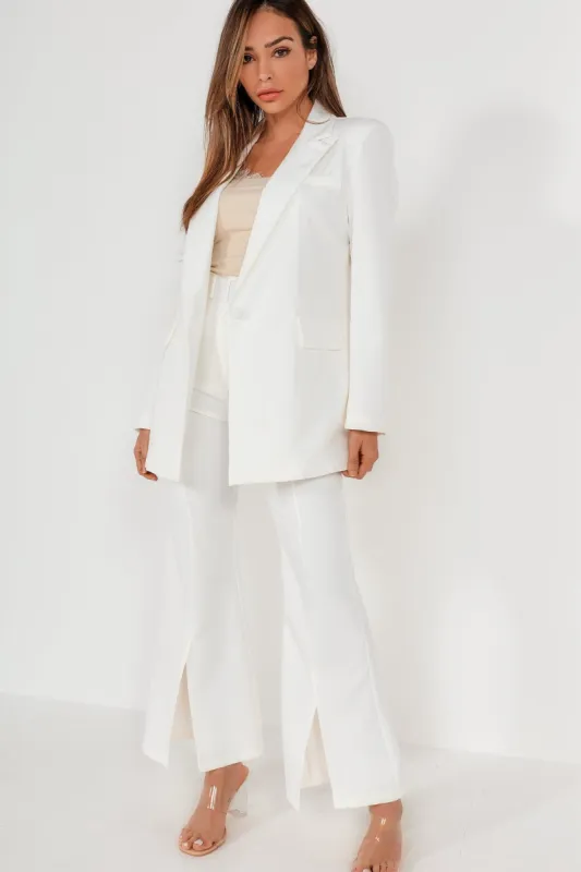 Pearly White Oversized Belted Blazer sold by Va Va Voom