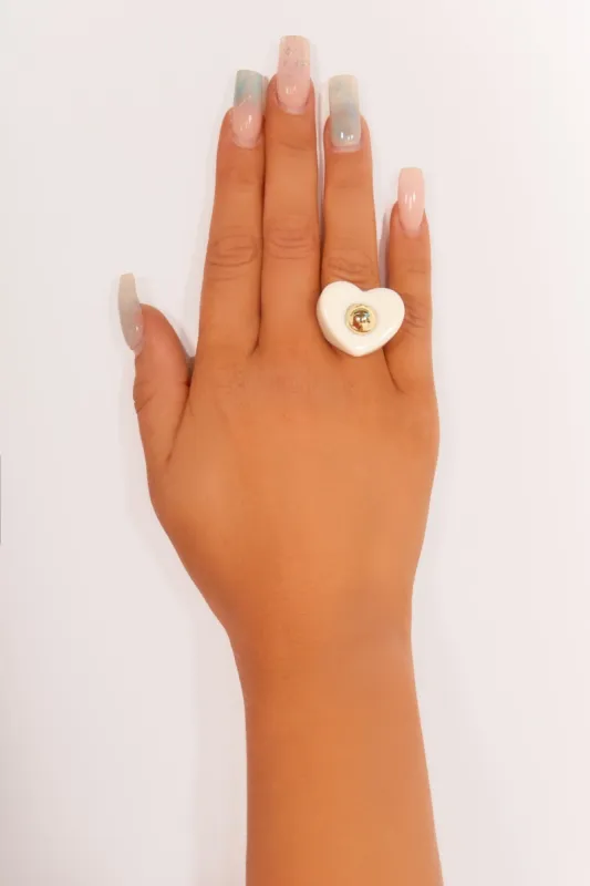 Cream Heart Ring With Gold Stud sold by Va Va Voom