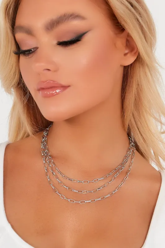 Silver 3 Layer Link Chain Necklace sold by Va Va Voom