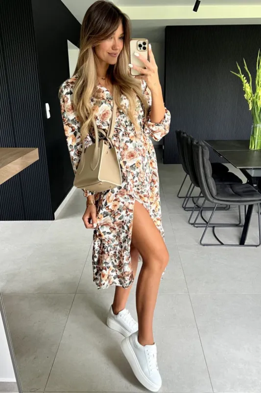 Paige Mustard Floral Midi Dress sold by Va Va Voom