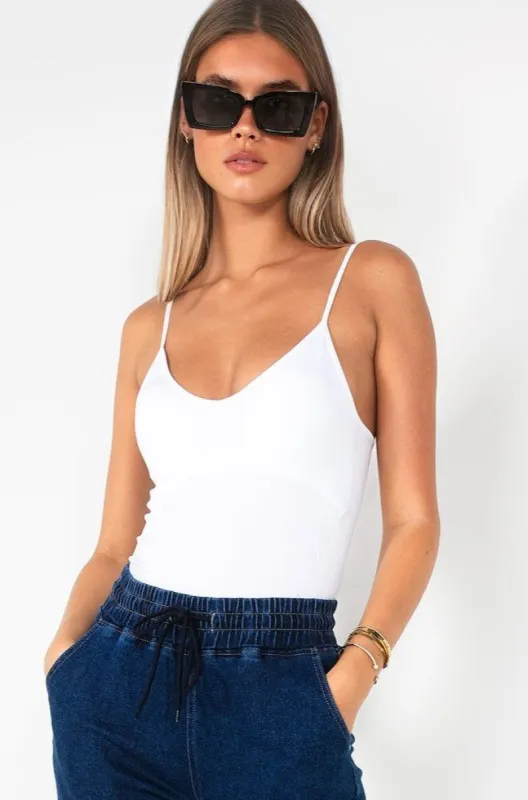 Beverly White Ribbed Bodysuit sold by Va Va Voom
