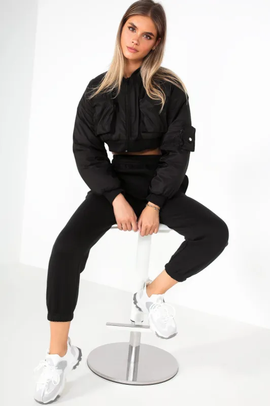 Milani Black Cropped Bomber Jacket sold by Va Va Voom