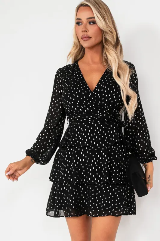 Girl In Mind Kimberly Silver and Black Chiffon Print Dress sold by Va Va Voom