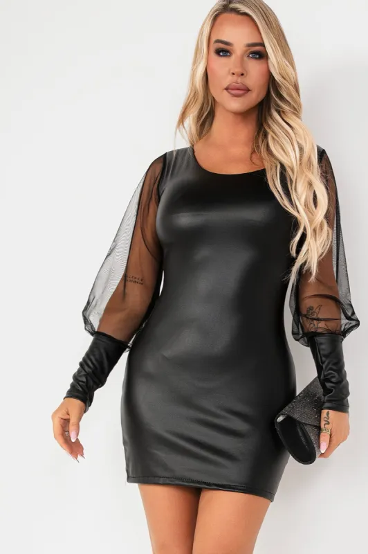 Valery Black Faux Leather Dress sold by Va Va Voom