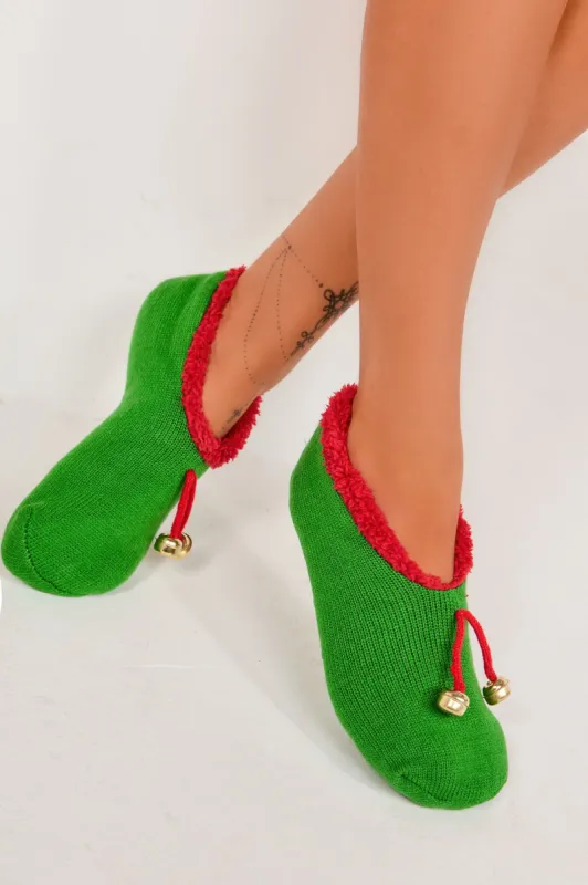 Elf Green & Red Slipper Socks sold by Va Va Voom