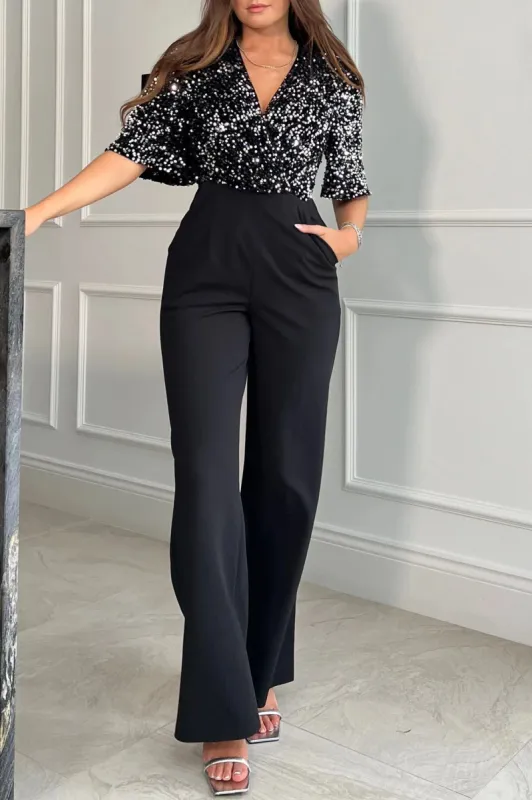 Girl In Mind Delphine Silver Velvet Sequin Jumpsuit sold by Va Va Voom