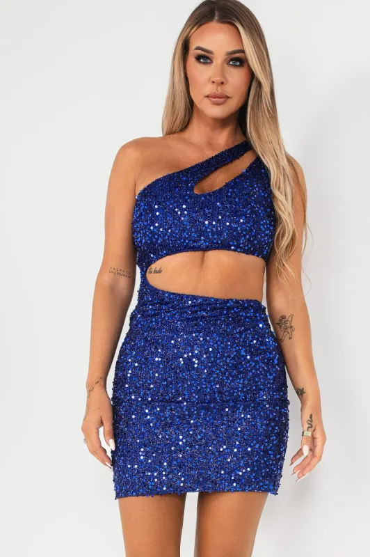 Jade Blue Sequin Cut Out Dress sold by Va Va Voom