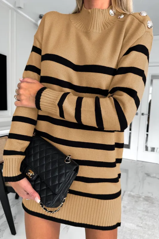 Jennie Camel Striped Jumper Dress sold by Va Va Voom