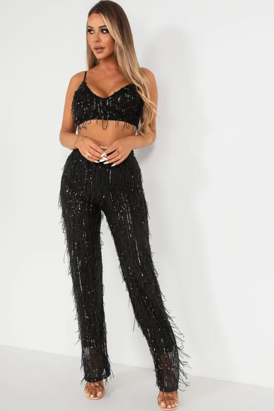 Bethany Black Sequin Trouser Co Ord sold by Va Va Voom