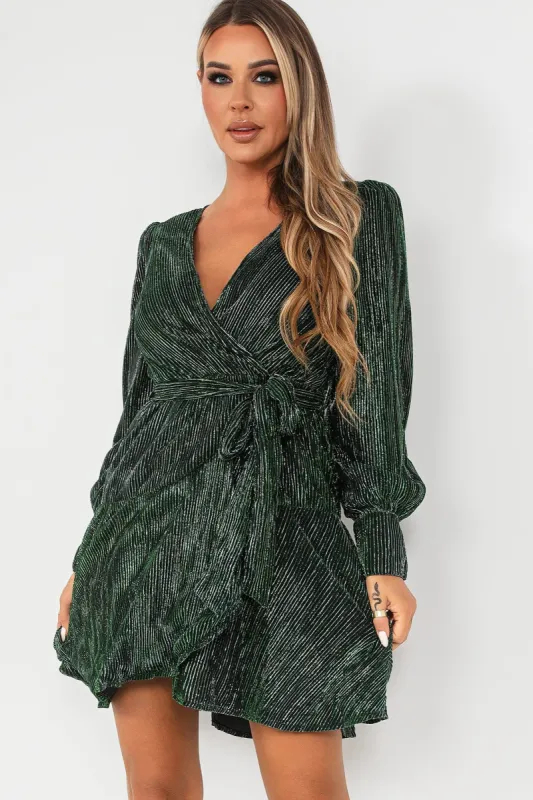 Uma Green Shimmer Wrap Dress sold by Va Va Voom